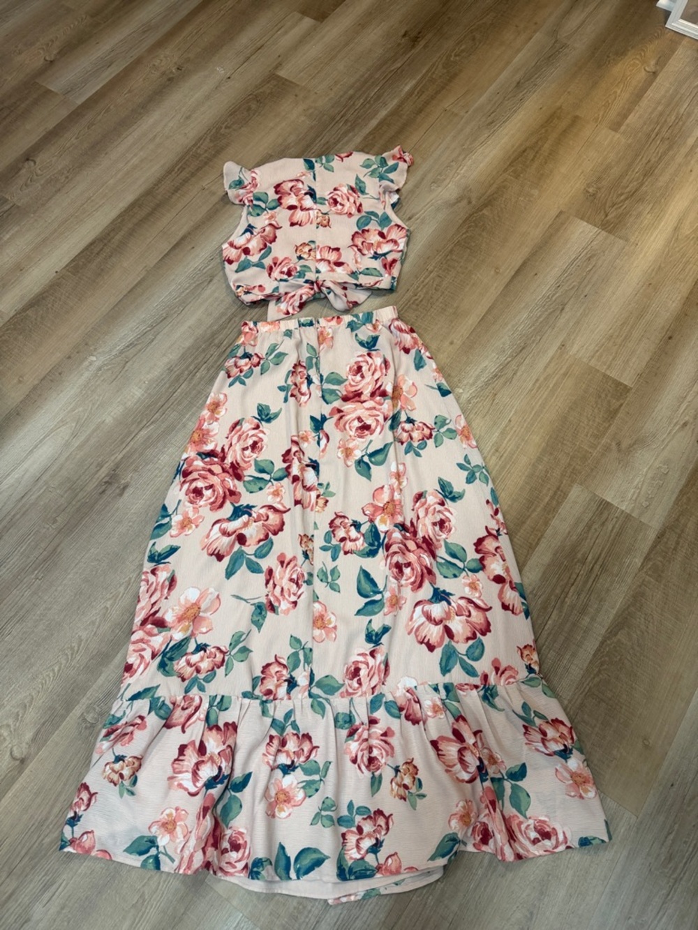Lulu's Pink Floral Two-Piece Maxi Dress - Picture 6 of 7